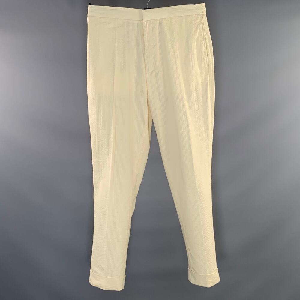 OFFICINE GENERALE Size 32 Cream Stripe Cotton Drawstring Casual Pants